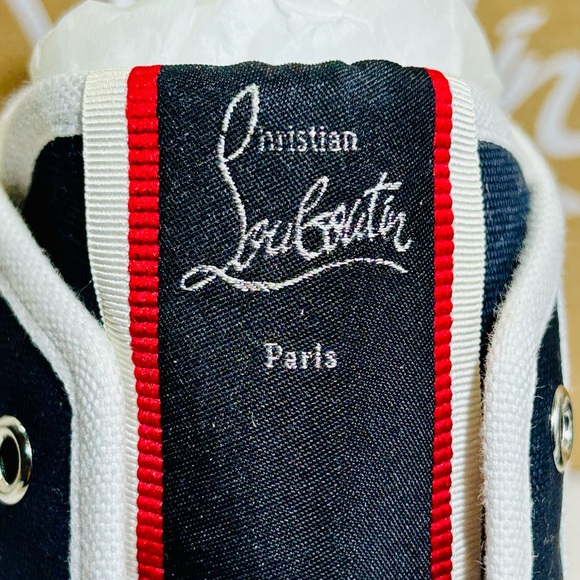 NEW 2024! CHRISTIAN LOUBOUTIN PEDRO FLAT HIGHTOP SNEAKERS MARINE RED WHITE 44 - Picture 12 of 15